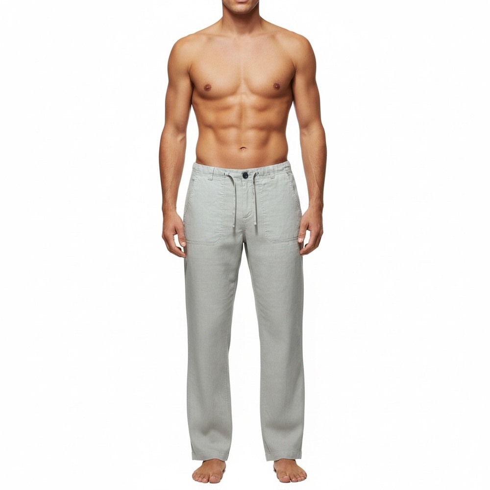Boden Men's Sz 34 X 32 Regular Fit  Linen Drawstring Pants Half Elastic Flax
